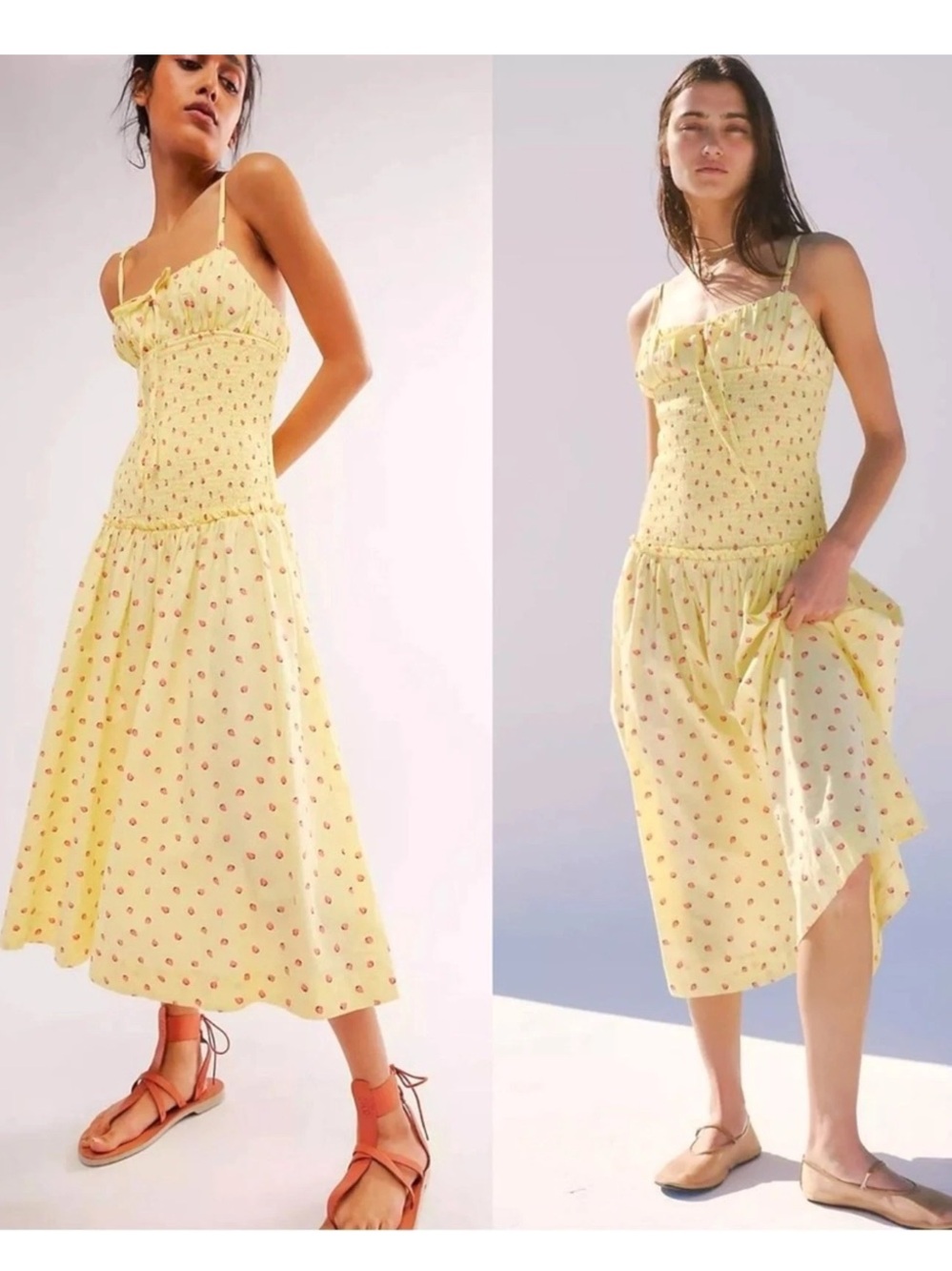 New FREE PEOPLE Lavender Daze Floral Smocked Midi Dress